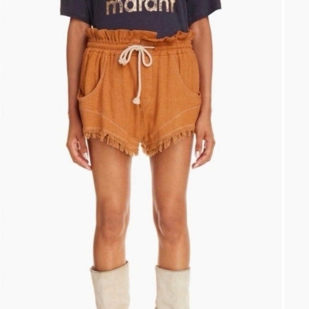 Isabel Marant Etoile Talapiz Silk Fringe Shorts Rust Orange 34